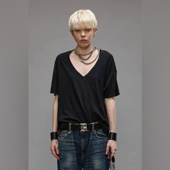 R13 Black V-neck Relaxed Short Sleeve T-Shirt - Picture 12 of 12